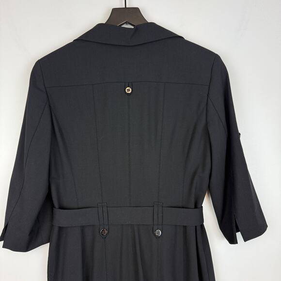WORTH Luxury Black Wool Blend Belted Midi Dress - Size 10P Petite - Picture 6 of 10